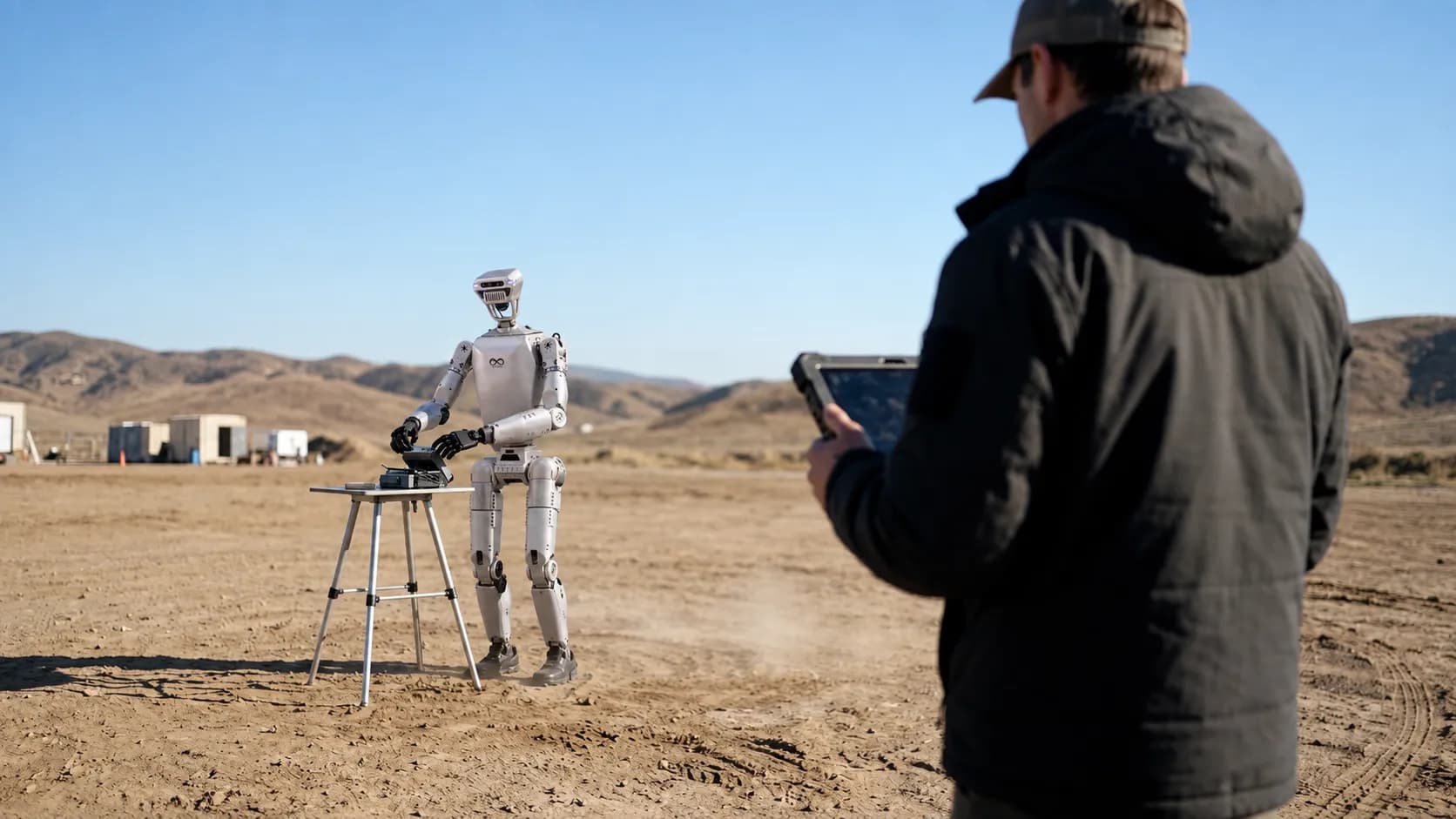 Operator Teleoperating SPERA Robot Across Field